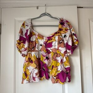 Nine West Multicolor Floral Puff Sleeve Blouse
